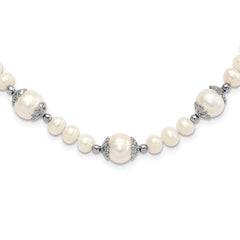 Sterling Silver Rhodium-plated 6-9mm White Freshwater Cultured Pearl 5-station 18 inch Necklace QH5544-18