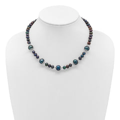 Sterling Silver Rhodium-plated 6-9mm Black Near Round Freshwater Cultured Pearl 5-station 18 inch Necklace QH5544B-18