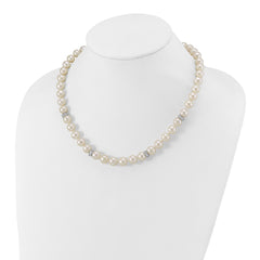 Sterling Silver Rhodium-plated 9-10mm White Near-Round Freshwater Cultured Pearl and CZ 18 inch Necklace QH5547-18