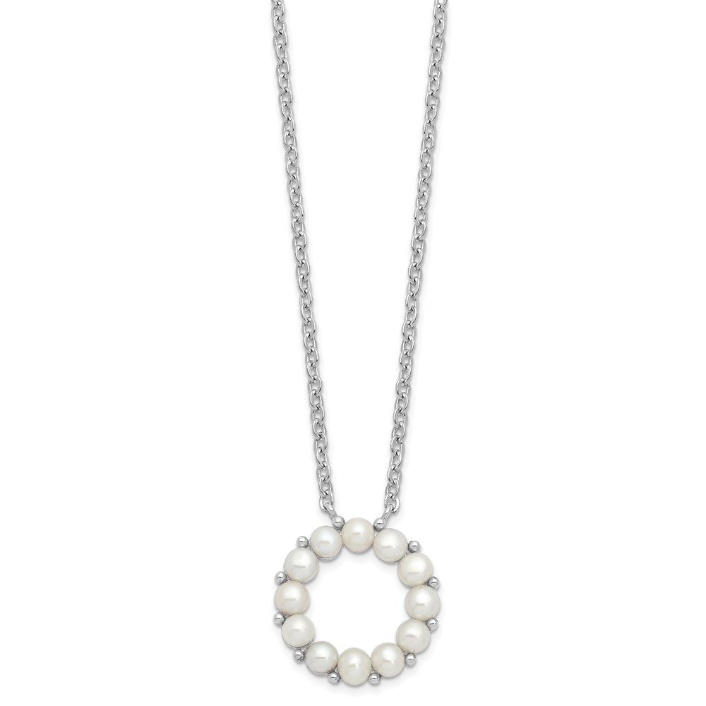 Sterling Silver Rhodium-plated 3-3.5mm White Button Freshwater Cultured Pearl 16 inch with 1.75 inch Extension Necklace QH5567-16