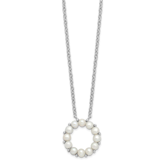 Sterling Silver Rhodium-plated 3-3.5mm White Button Freshwater Cultured Pearl 16 inch with 1.75 inch Extension Necklace QH5567-16