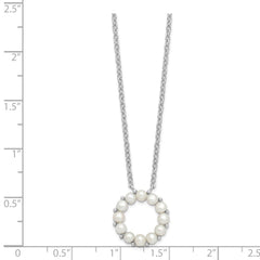 Sterling Silver Rhodium-plated 3-3.5mm White Button Freshwater Cultured Pearl 16 inch with 1.75 inch Extension Necklace QH5567-16