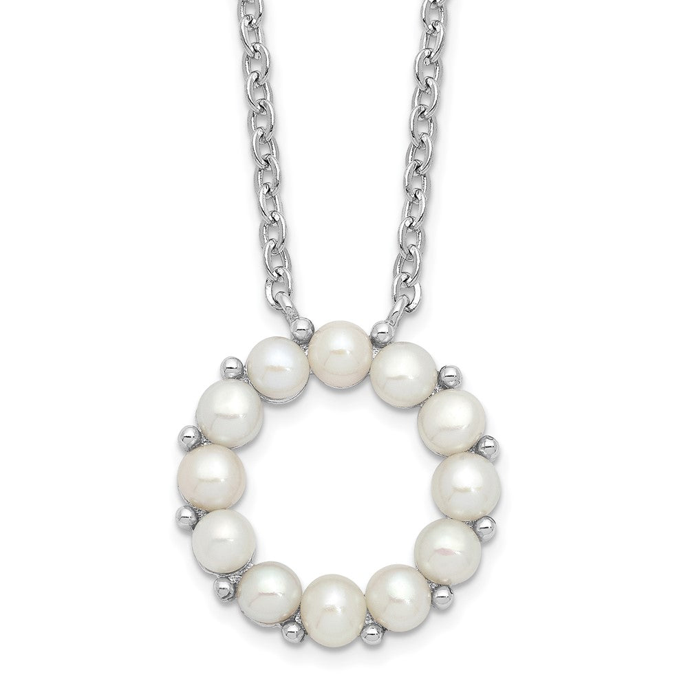 Sterling Silver Rhodium-plated 3-3.5mm White Button Freshwater Cultured Pearl 16 inch with 1.75 inch Extension Necklace QH5567-16