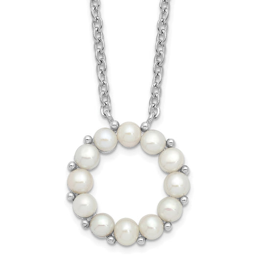 Sterling Silver Rhodium-plated 3-3.5mm White Button Freshwater Cultured Pearl 16 inch with 1.75 inch Extension Necklace QH5567-16