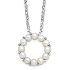 Sterling Silver Rhodium-plated 3-3.5mm White Button Freshwater Cultured Pearl 16 inch with 1.75 inch Extension Necklace QH5567-16