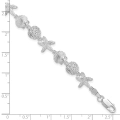 De-Ani Sterling Silver Rhodium-Plated Polished Sand Dollar / Shell / Starfish Bracelet QH5569-7.5