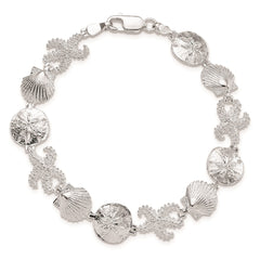 De-Ani Sterling Silver Rhodium-Plated Polished Starfish / Shell / Sand Dollar Bracelet QH5570-7.25