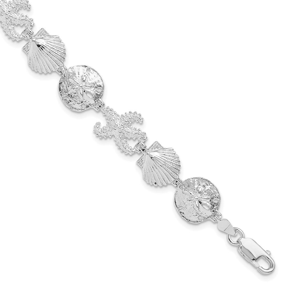 De-Ani Sterling Silver Rhodium-Plated Polished Starfish / Shell / Sand Dollar Bracelet QH5570-7.25