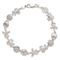 De-Ani Sterling Silver Rhodium-plated Polished and Textured Sea Life 7.25 inch Bracelet QH5575-7.25