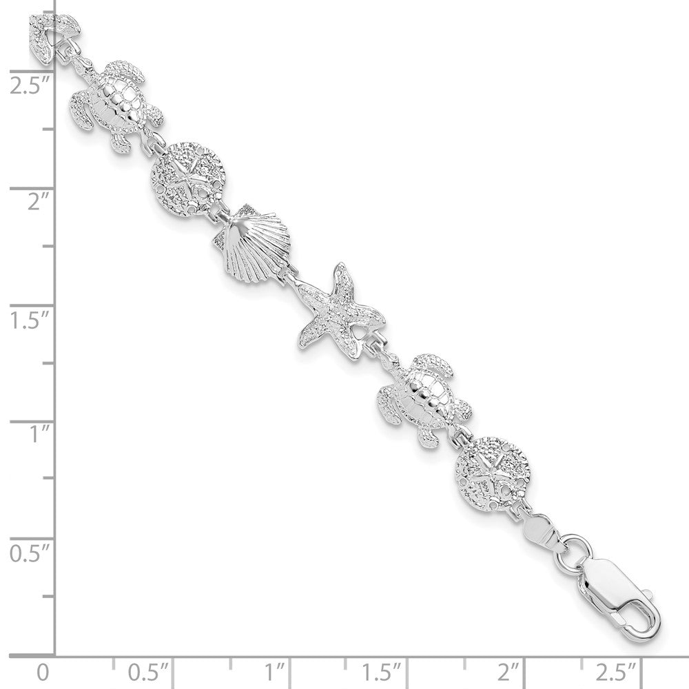 De-Ani Sterling Silver Rhodium-plated Polished and Textured Sea Life 7.25 inch Bracelet QH5575-7.25