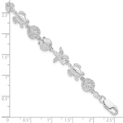 De-Ani Sterling Silver Rhodium-plated Polished and Textured Sea Life 7.25 inch Bracelet QH5575-7.25