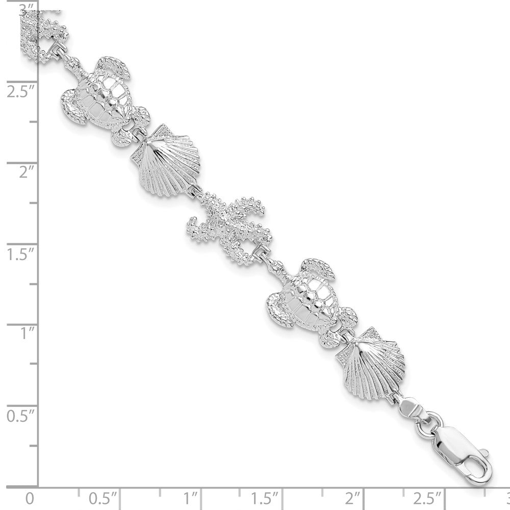 De-Ani Sterling Silver Rhodium-Plated Polished Turtle / Shell / Starfish Bracelet QH5576-7.5