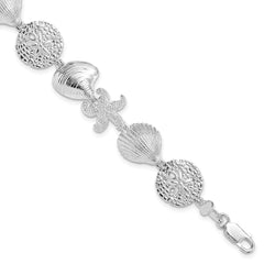 De-Ani Sterling Silver Rhodium-Plated Polished Turtle / Shell / Starfish / Clam Bracelet QH5577-7.25