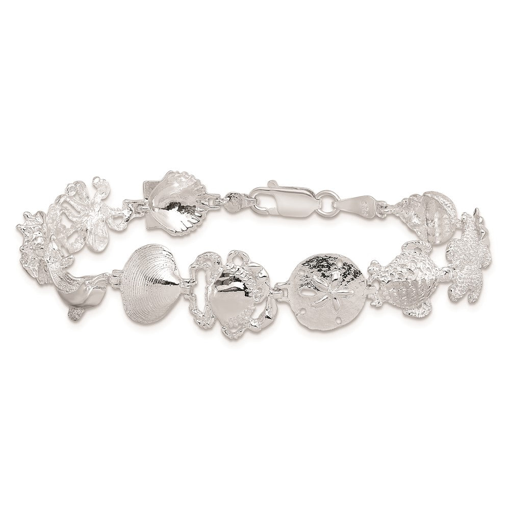 De-Ani Sterling Silver Rhodium-plated Polished Multi-Shell and Sealife Bracelet QH5579-7.25
