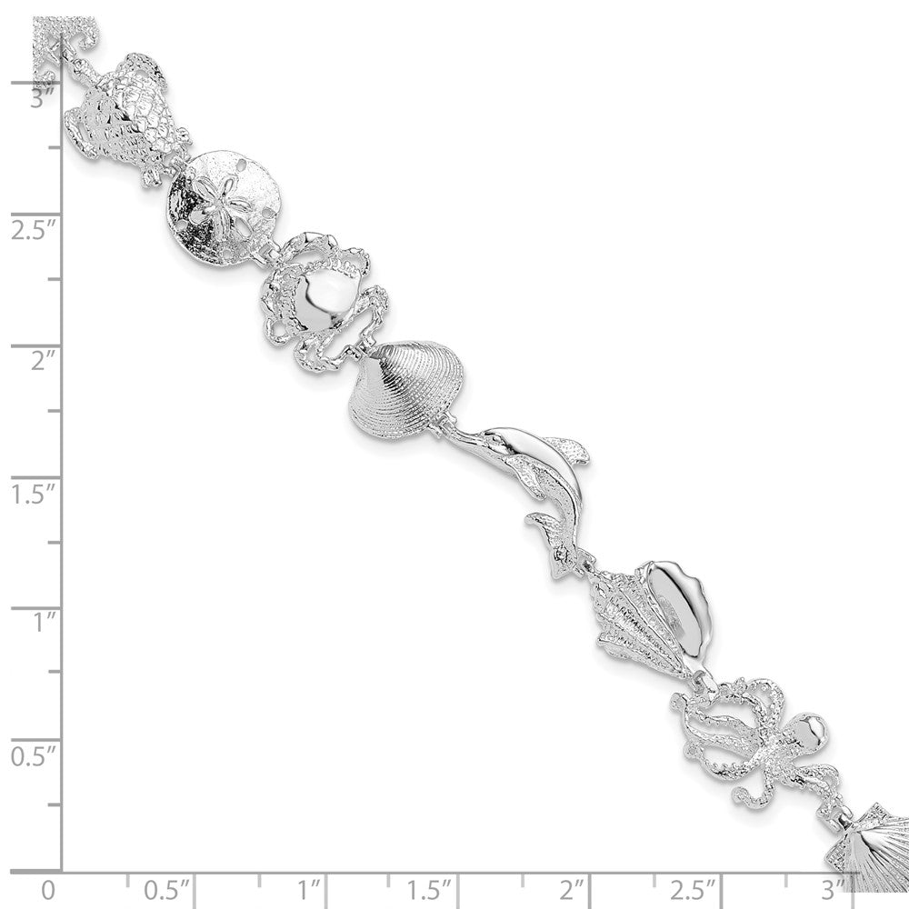 De-Ani Sterling Silver Rhodium-plated Polished Multi-Shell and Sealife Bracelet QH5579-7.25