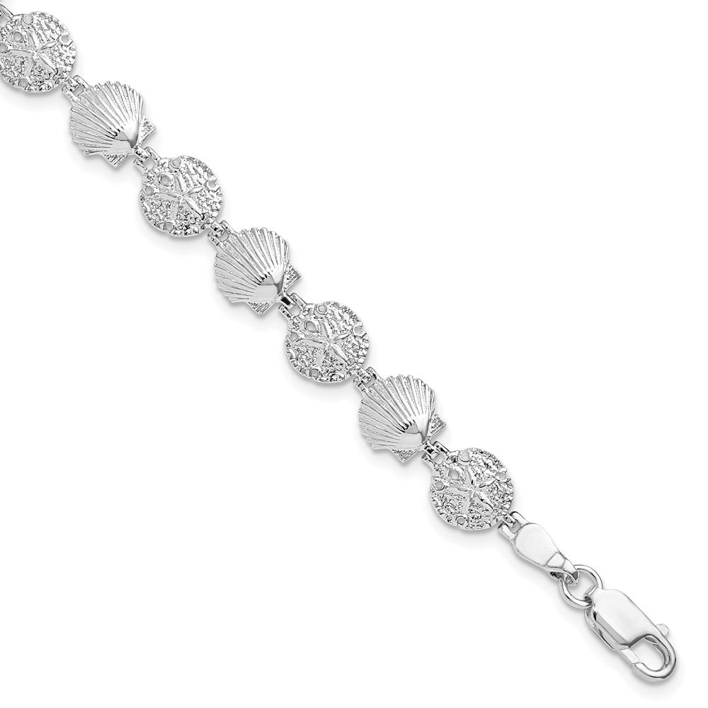 De-Ani Sterling Silver Rhodium-plated Polished Sand Dollar and Shell 7.25 inch Bracelet QH5592-7.25