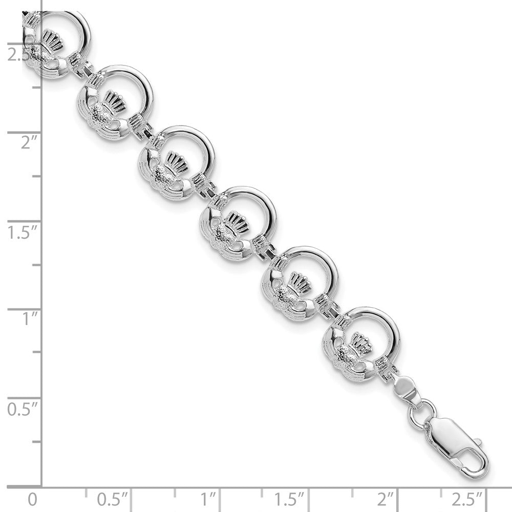 De-Ani Sterling Silver Rhodium-Plated Polished Claddagh Circle Bracelet QH5596-7.25
