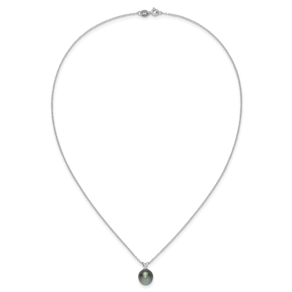Sterling Silver Rhodium-plated 9-10mm Black Teardrop Tahitian Saltwater Cultured Pearl 17 inch Necklace QH5615-17