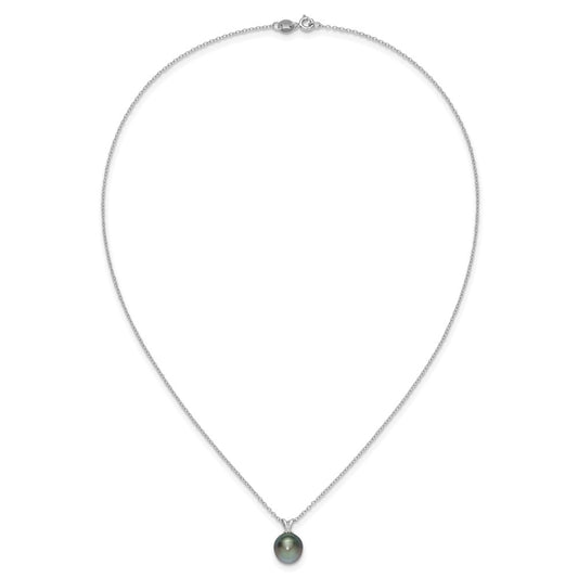 Sterling Silver Rhodium-plated 9-10mm Black Teardrop Tahitian Saltwater Cultured Pearl 17 inch Necklace QH5615-17