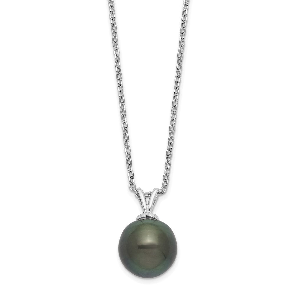 Sterling Silver Rhodium-plated 9-10mm Black Teardrop Tahitian Saltwater Cultured Pearl 17 inch Necklace QH5615-17