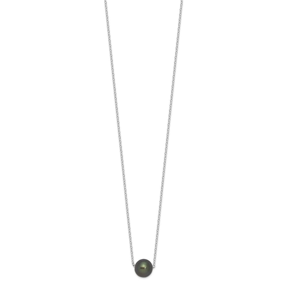 Sterling Silver Rhodium-plated 8-9mm Black Semi-Round Tahitian Saltwater Cultured Pearl 17 inch Necklace QH5618-17