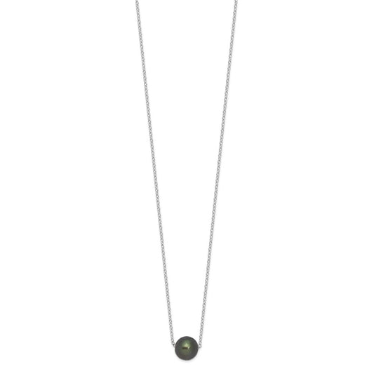 Sterling Silver Rhodium-plated 8-9mm Black Semi-Round Tahitian Saltwater Cultured Pearl 17 inch Necklace QH5618-17