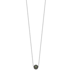 Sterling Silver Rhodium-plated 8-9mm Black Semi-Round Tahitian Saltwater Cultured Pearl 17 inch Necklace QH5618-17