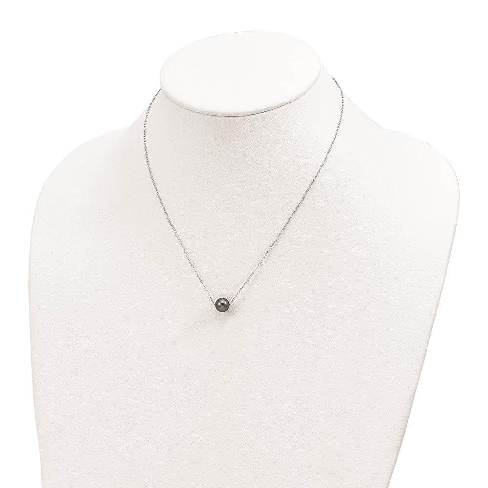 Sterling Silver Rhodium-plated 8-9mm Black Semi-Round Tahitian Saltwater Cultured Pearl 17 inch Necklace QH5618-17
