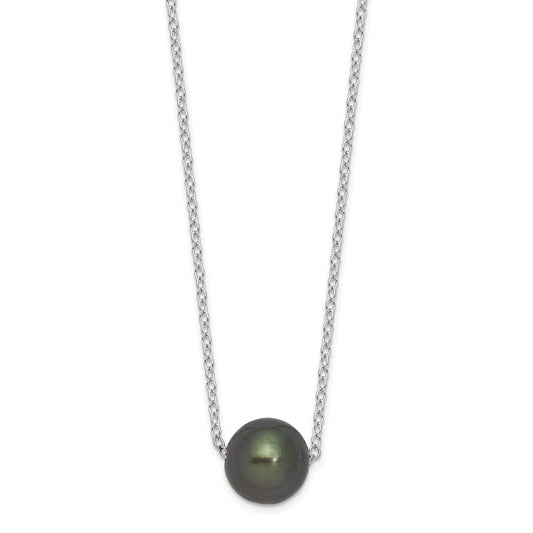 Sterling Silver Rhodium-plated 8-9mm Black Semi-Round Tahitian Saltwater Cultured Pearl 17 inch Necklace QH5618-17
