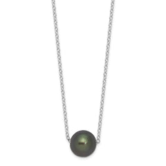 Sterling Silver Rhodium-plated 8-9mm Black Semi-Round Tahitian Saltwater Cultured Pearl 17 inch Necklace QH5618-17