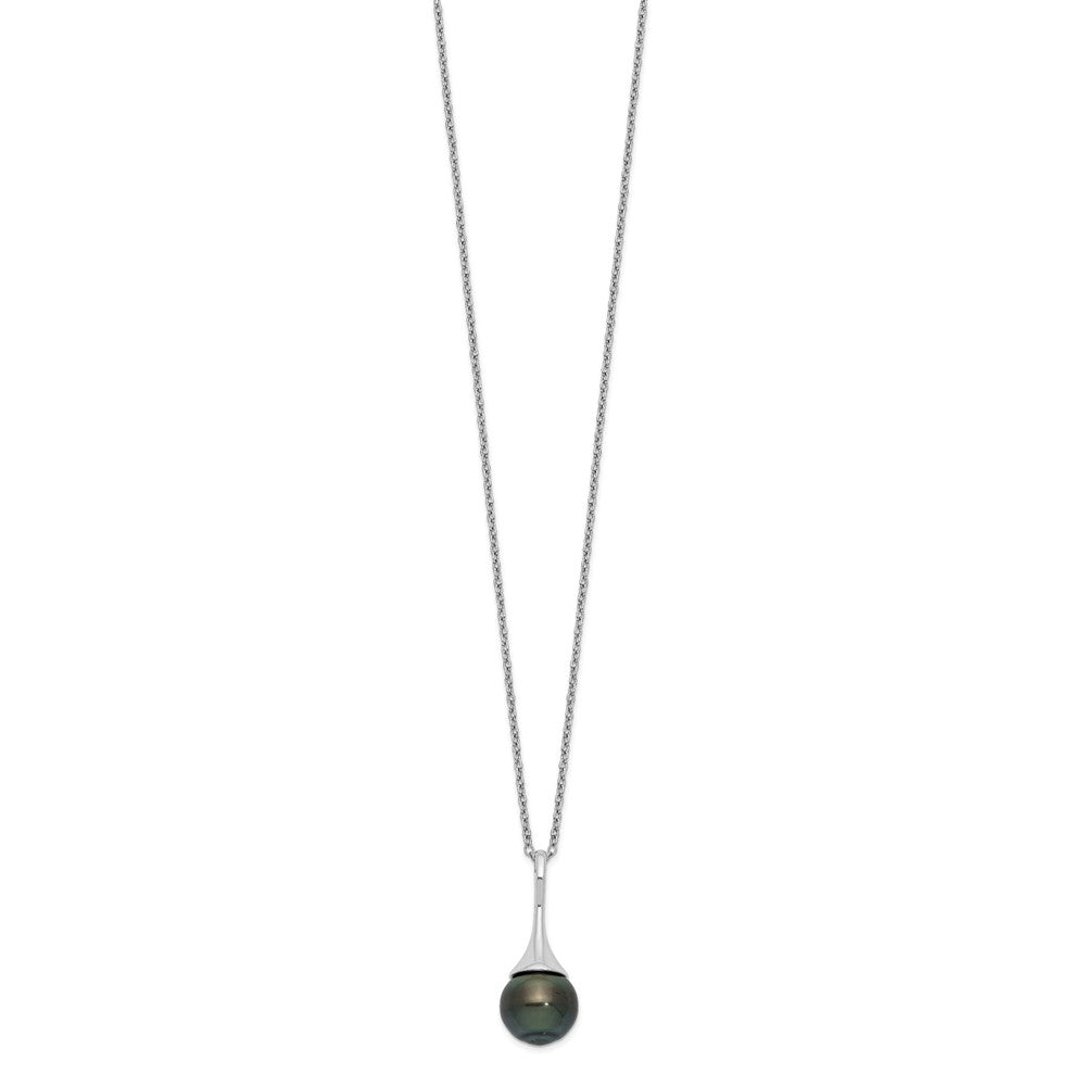 Sterling Silver Rhodium-plated 9-10mm Black Teardrop Tahitian Saltwater Cultured Pearl 17 inch Necklace QH5619-17