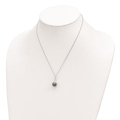 Sterling Silver Rhodium-plated 9-10mm Black Teardrop Tahitian Saltwater Cultured Pearl 17 inch Necklace QH5619-17