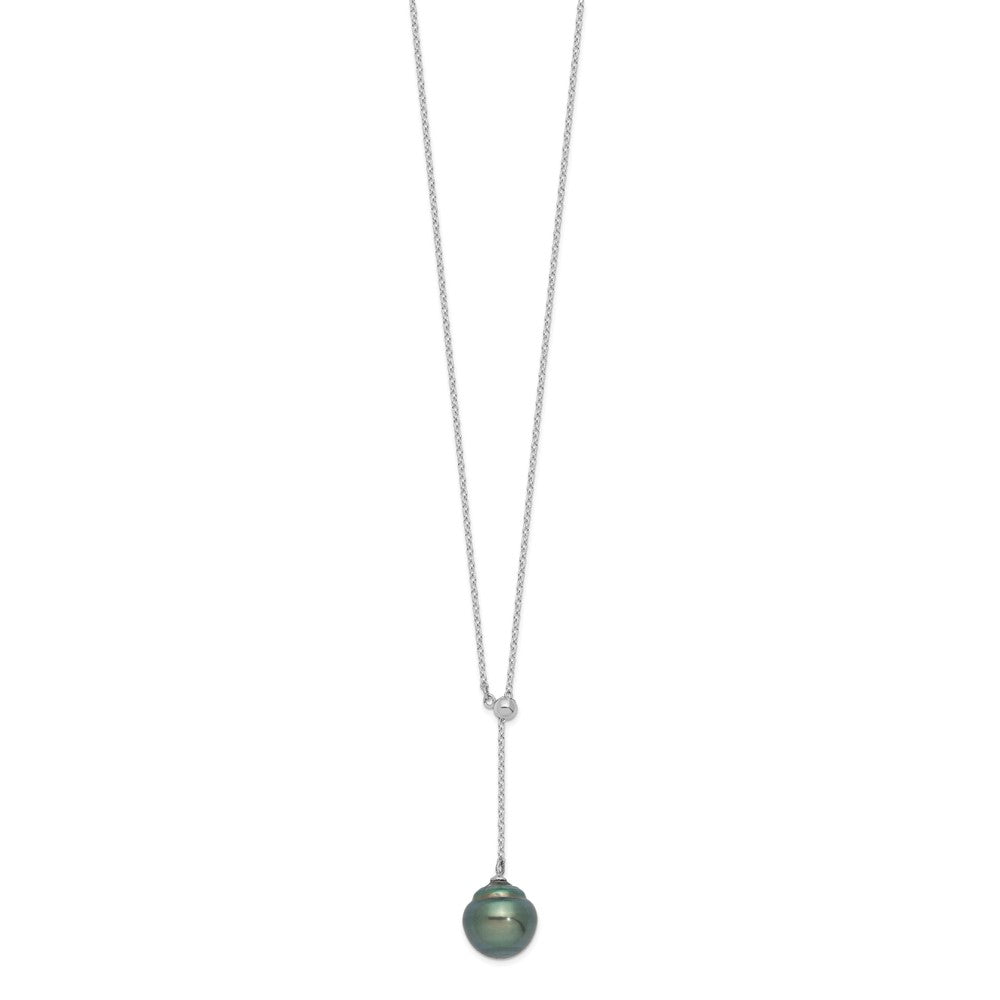 Sterling Silver Rhodium-plated 9-10mm Black Baroque Tahitian Saltwater Cultured Pearl 18 inch Necklace QH5620-18