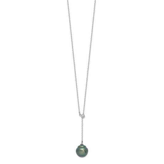 Sterling Silver Rhodium-plated 9-10mm Black Baroque Tahitian Saltwater Cultured Pearl 18 inch Necklace QH5620-18