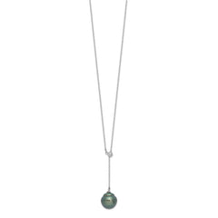 Sterling Silver Rhodium-plated 9-10mm Black Baroque Tahitian Saltwater Cultured Pearl 18 inch Necklace QH5620-18