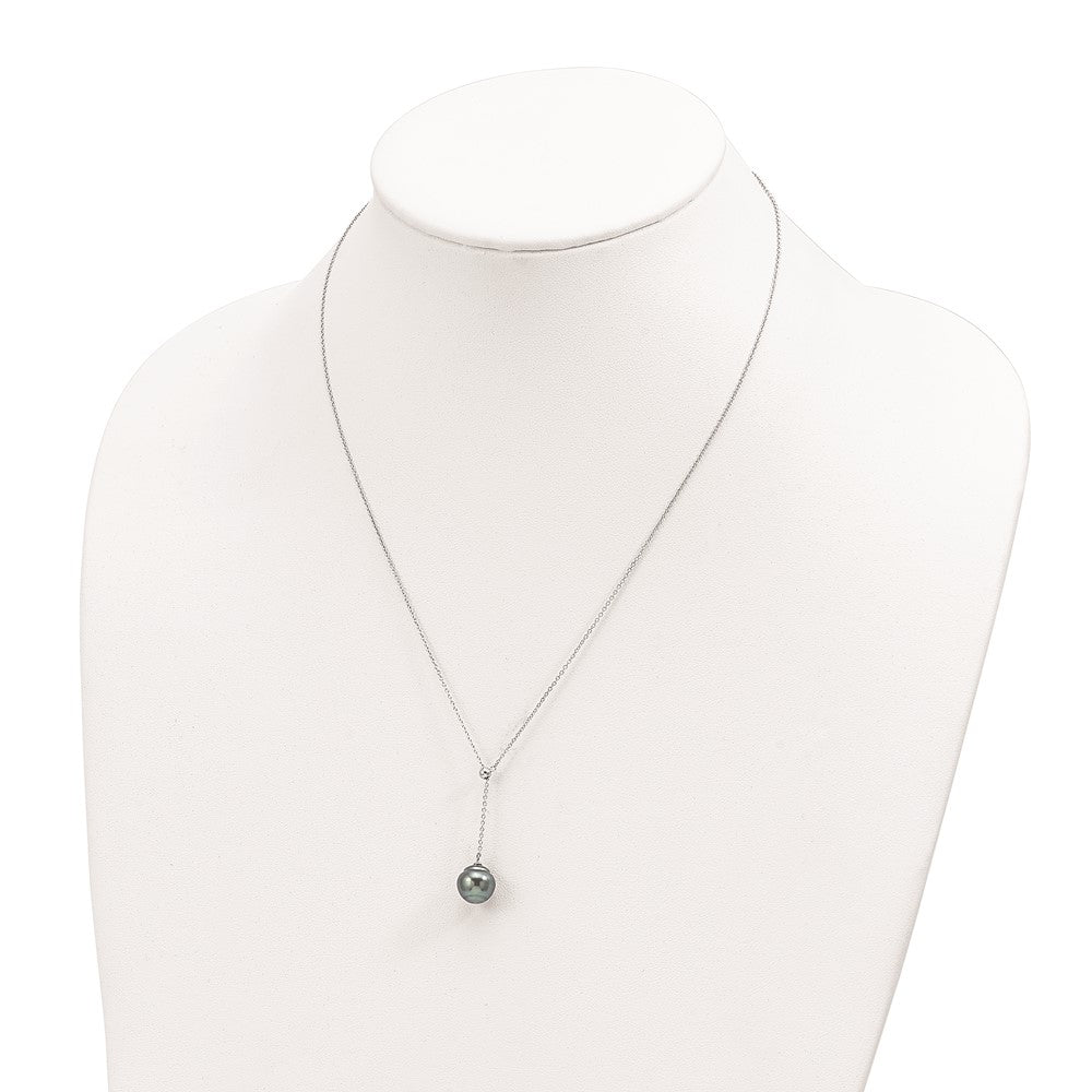 Sterling Silver Rhodium-plated 9-10mm Black Baroque Tahitian Saltwater Cultured Pearl 18 inch Necklace QH5620-18