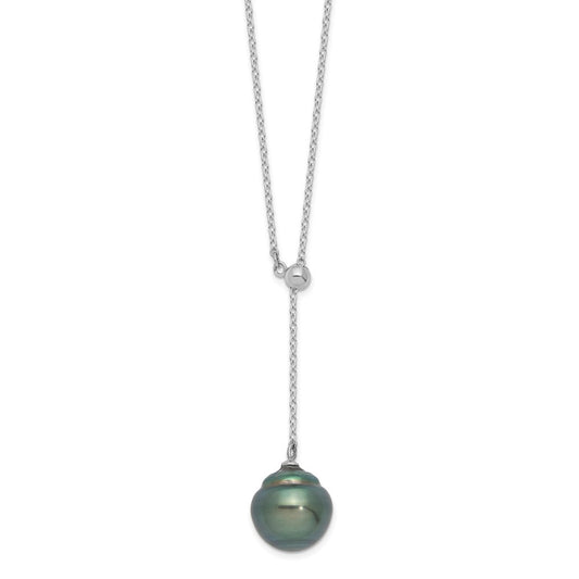 Sterling Silver Rhodium-plated 9-10mm Black Baroque Tahitian Saltwater Cultured Pearl 18 inch Necklace QH5620-18
