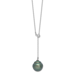 Sterling Silver Rhodium-plated 9-10mm Black Baroque Tahitian Saltwater Cultured Pearl 18 inch Necklace QH5620-18