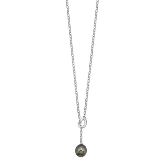 Sterling Silver Rhodium-plated 9-10mm Black Teardrop Tahitian Saltwater Cultured Pearl Slide 19.5 inch Necklace QH5621-19.5