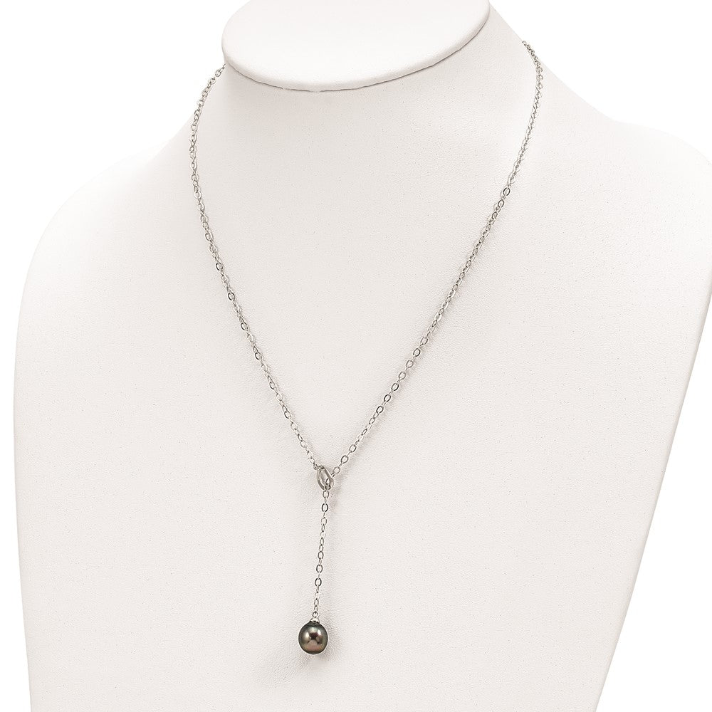 Sterling Silver Rhodium-plated 9-10mm Black Teardrop Tahitian Saltwater Cultured Pearl Slide 19.5 inch Necklace QH5621-19.5