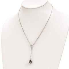 Sterling Silver Rhodium-plated 9-10mm Black Teardrop Tahitian Saltwater Cultured Pearl Slide 19.5 inch Necklace QH5621-19.5