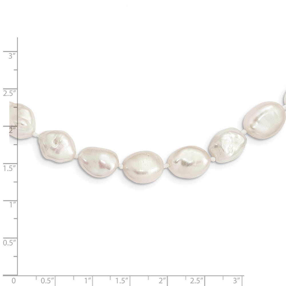 Sterling Silver Rhodium-plated 11x14mm White Keshi Freshwater Cultured Pearl 18 inch Necklace QH5624-18