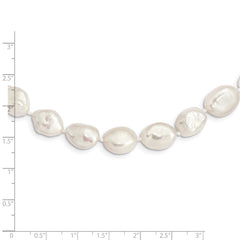 Sterling Silver Rhodium-plated 11x14mm White Keshi Freshwater Cultured Pearl 18 inch Necklace QH5624-18