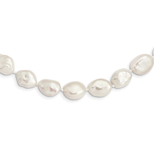 Sterling Silver Rhodium-plated 11x14mm White Keshi Freshwater Cultured Pearl 18 inch Necklace QH5624-18
