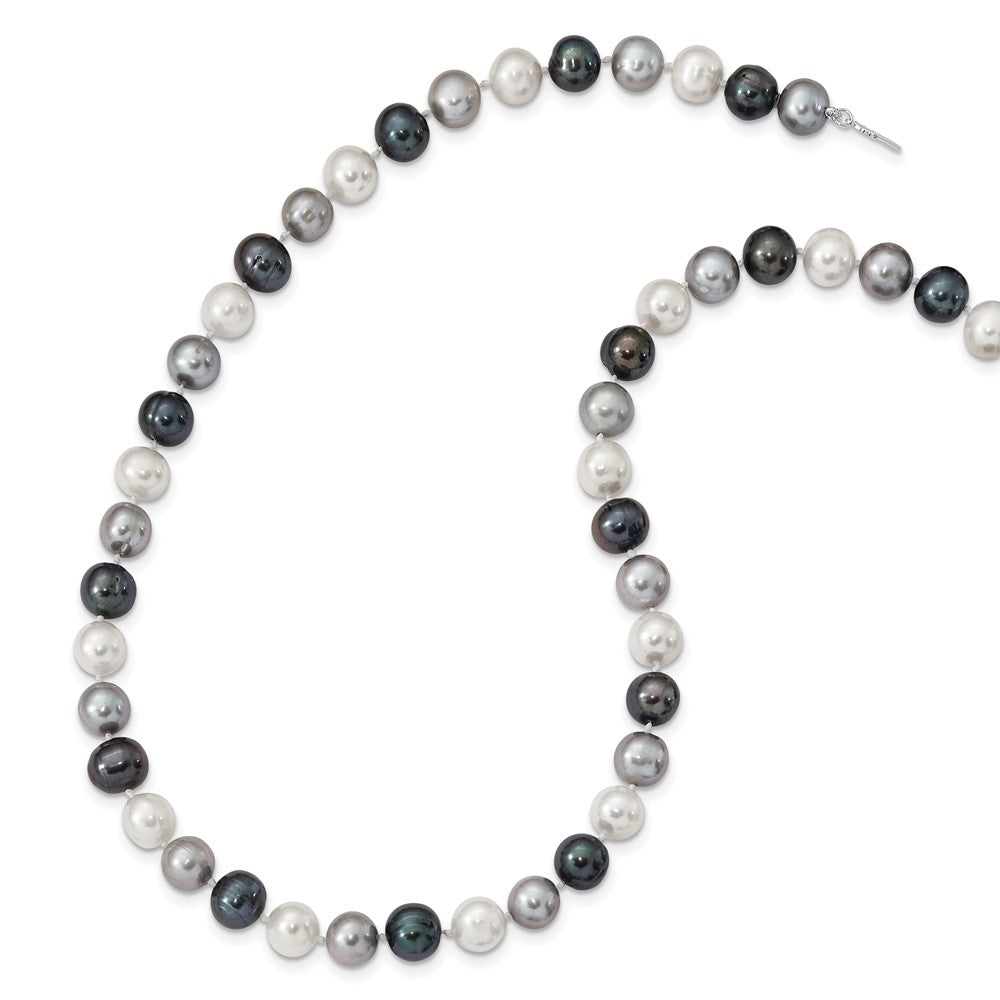 Sterling Silver Rhodium-plated 8-9mm Black, Green and White Semi-Round Freshwater Cultured Pearl 18 inch Necklace QH5633-18