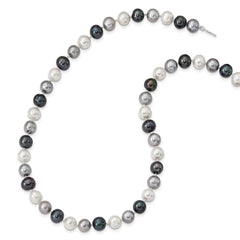 Sterling Silver Rhodium-plated 8-9mm Black, Green and White Semi-Round Freshwater Cultured Pearl 18 inch Necklace QH5633-18