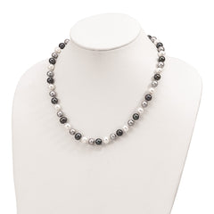 Sterling Silver Rhodium-plated 8-9mm Black, Green and White Semi-Round Freshwater Cultured Pearl 18 inch Necklace QH5633-18
