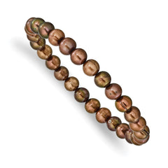 6-7mm Brown Semi-round Freshwater Cultured Pearl Stretch Bracelet QH5639