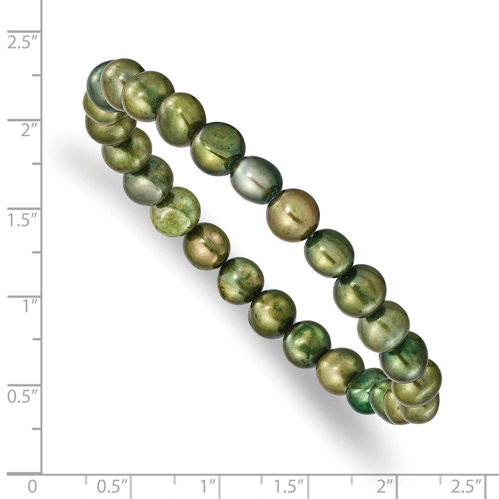 6-7mm Green Semi-round Freshwater Cultured Pearl Stretch Bracelet QH5640