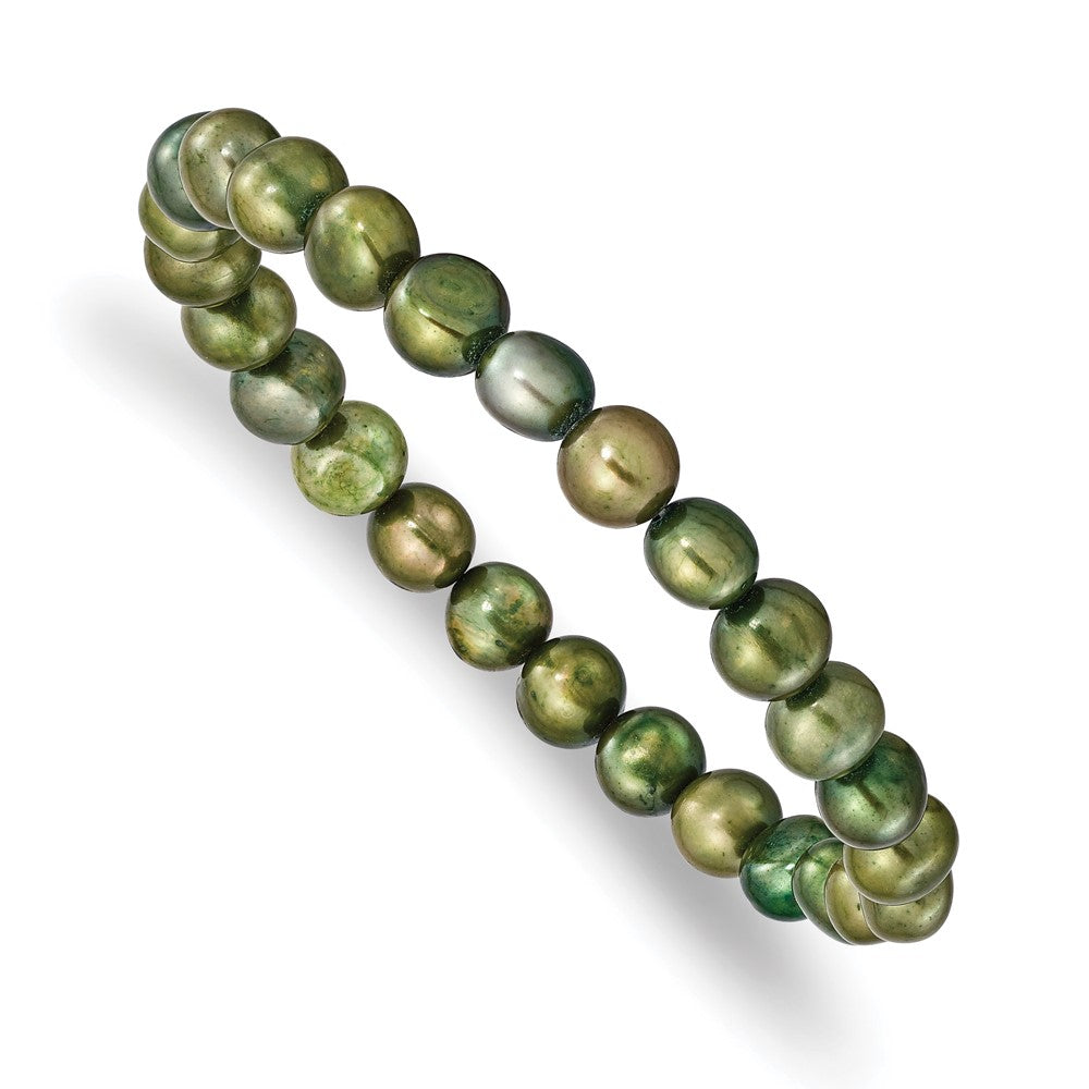 6-7mm Green Semi-round Freshwater Cultured Pearl Stretch Bracelet QH5640